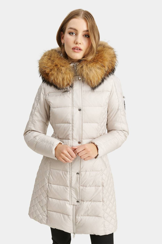 ROCKANDBLUE BEAM 90 cm - Damski puchowy płaszcz z kapturem o bardzo wąskim kroju