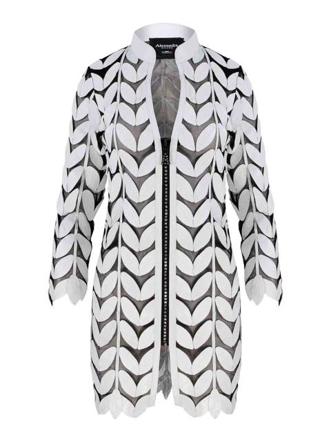ALEXANDRA MILANO LEAF COAT CRISTAL - ręcznie wykonany biały żakiet ze skóry naturalnej.