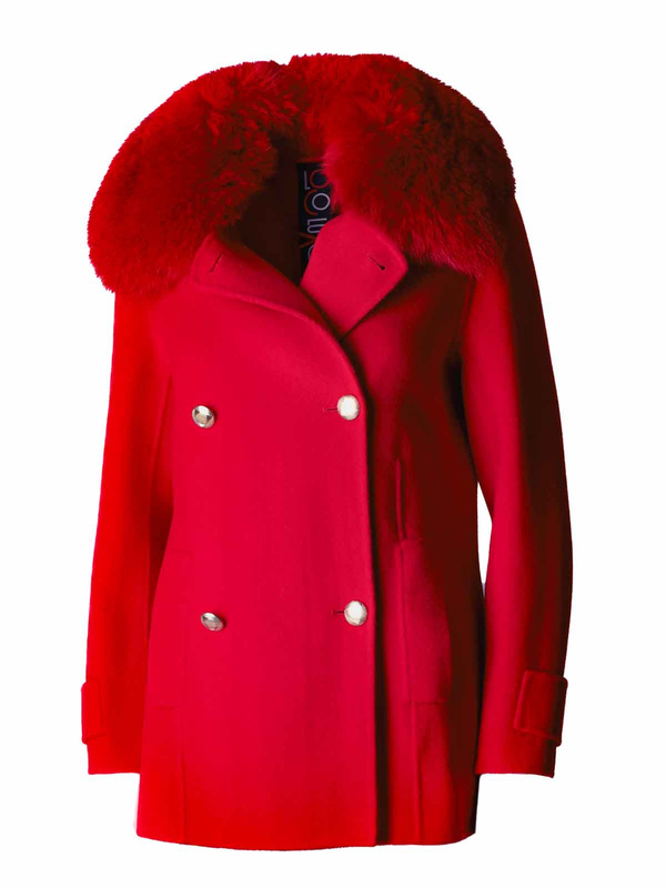 LOCO LUXO Luksusowy damski płaszcz wełniany z kołnierzem z lisa