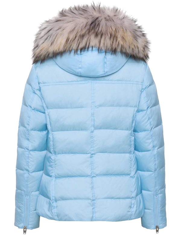 ROCKANDBLUE JADA 64 cm - Niebieska damska kurtka puchowa na zimę z kołnierzem z jenota