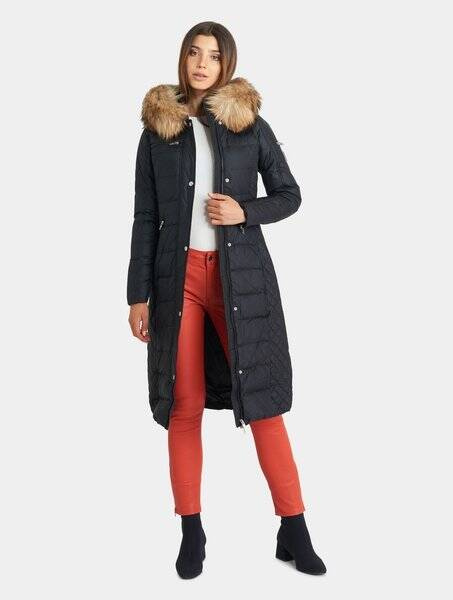 ROCKANDBLUE KESHA 110 cm - Płaszcz w kolorze czarnym z kapturem i kołnierzem z jenota