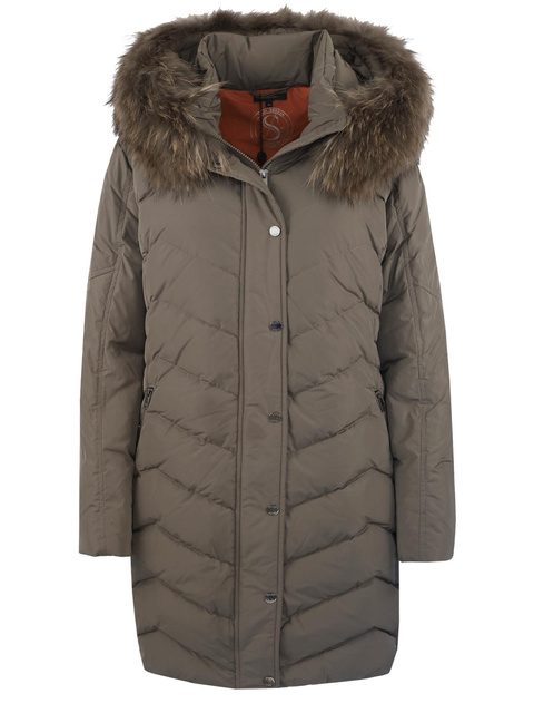 SAKI JEMMA COMFORT 93 cm - Kurtka puchowa z kapturem z naturalnym kołnierzem