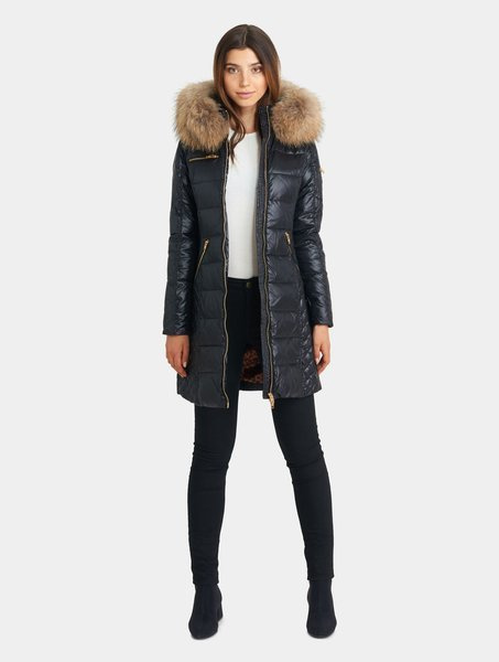 ROCKANDBLUE CIARA 90 cm - Damski puchowy płaszcz z kapturem o bardzo wąskim kroju