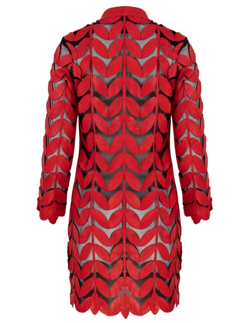 ALEXANDRA MILANO LEAF COAT CRISTAL - ręcznie wykonany czerwony żakiet ze skóry naturalnej.