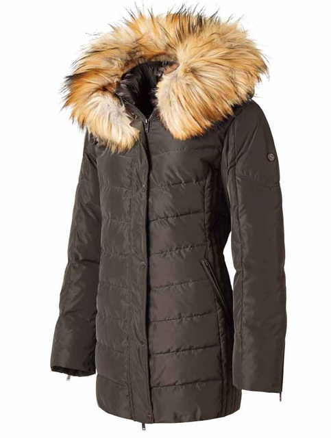 SAKI LAUREN 78 cm - Kurtka puchowa z kapturem i  kołnierzem z jenota