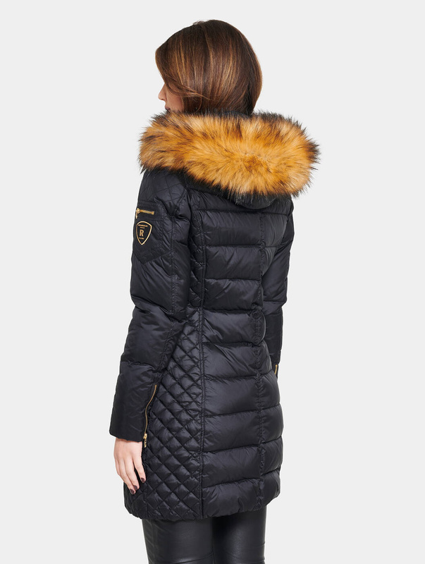 ROCKANDBLUE CIARA 90 cm - Czarny puchowy płaszcz o bardzo wąskim kroju