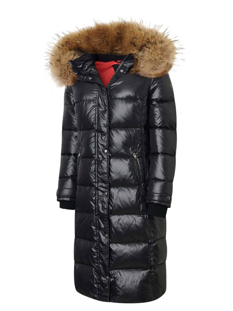 ROCKANDBLUE FARROW COAT 110 cm - Puchowy płaszcz z kapturem i kołnierzem z jenota w kolorze naturalnym