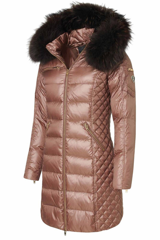 ROCKANDBLUE CIARA 90 cm - Damski puchowy płaszcz z kapturem o bardzo wąskim kroju