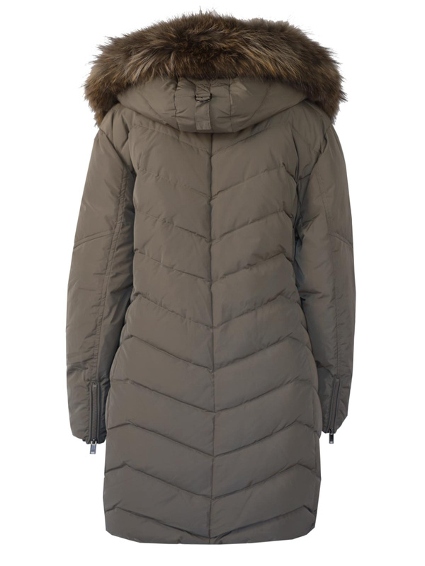 SAKI JEMMA COMFORT 93 cm - Kurtka puchowa z kapturem z naturalnym kołnierzem