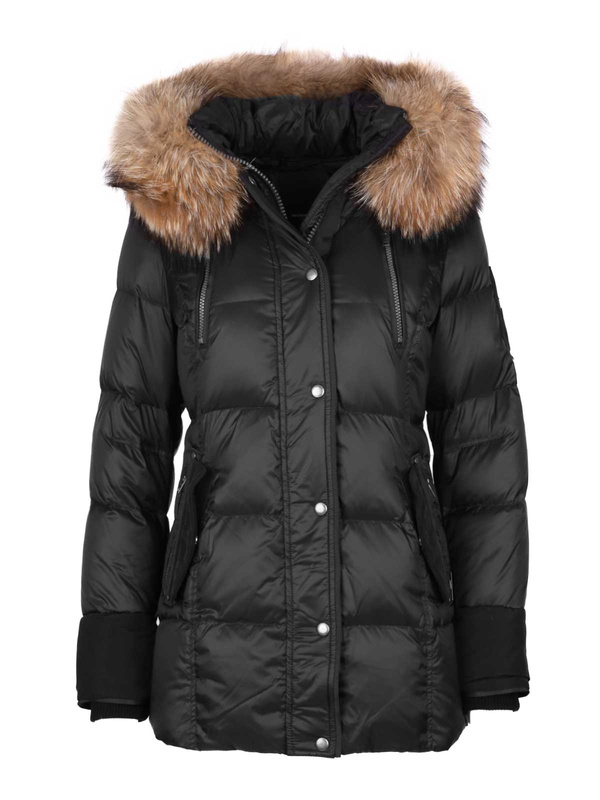 ROCKANDBLUE MICHA 75 cm - Puchowa kurtka z kapturem i kołnierzem w kolorze czarnym