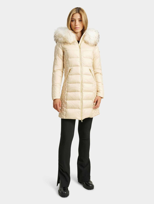 ROCKANDBLUE CIARA 90 cm - Damski puchowy płaszcz z kapturem o bardzo wąskim kroju