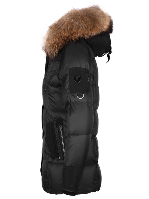 ROCKANDBLUE MICHA 75 cm - Puchowa kurtka z kapturem i kołnierzem w kolorze czarnym