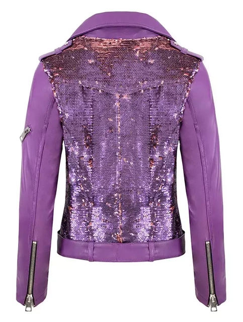 FLO & CLO Skórzana ramoneska z cekinami