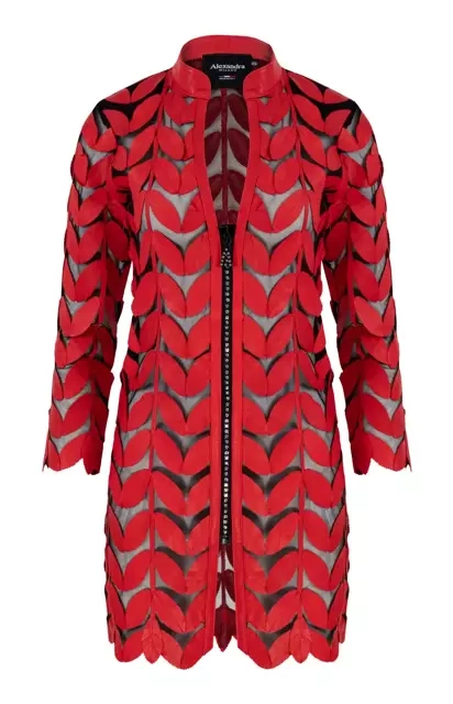 ALEXANDRA MILANO LEAF COAT CRISTAL - ręcznie wykonany czerwony żakiet ze skóry naturalnej.