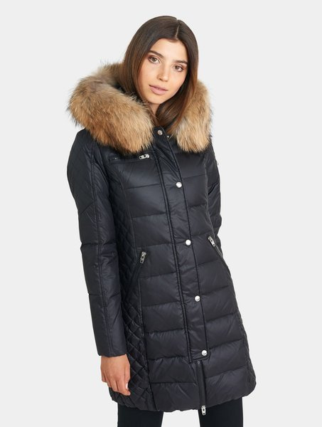 ROCKANDBLUE BEAM 90 cm - Damski puchowy płaszcz z kapturem o bardzo wąskim kroju