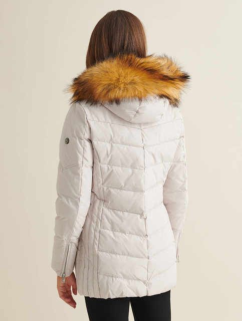 SAKI LAUREN 78 cm - Kurtka puchowa z kapturem i  kołnierzem z jenota