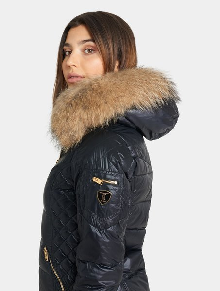 ROCKANDBLUE CIARA 90 cm - Czarny puchowy płaszcz o bardzo wąskim kroju