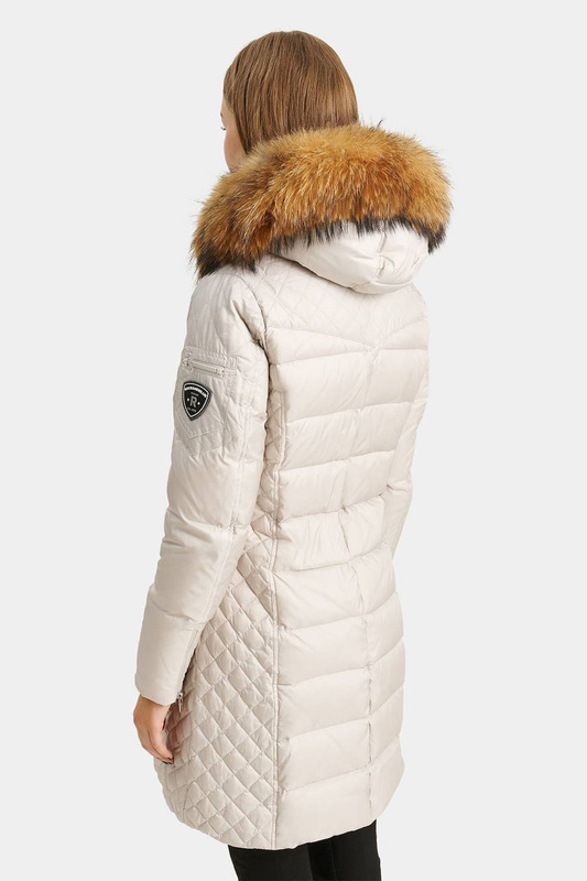 ROCKANDBLUE BEAM GREY 90 cm - Damski puchowy płaszcz z kapturem o bardzo wąskim kroju