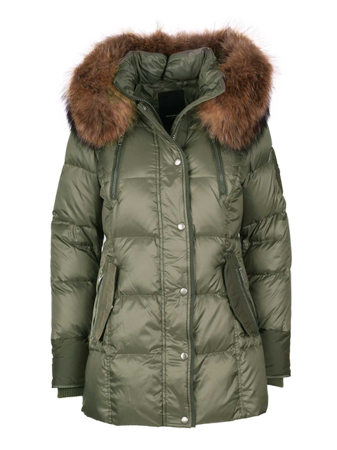 ROCKANDBLUE MICHA 75 cm - Puchowa kurtka z kapturem i kołnierzem w kolorze Army Green