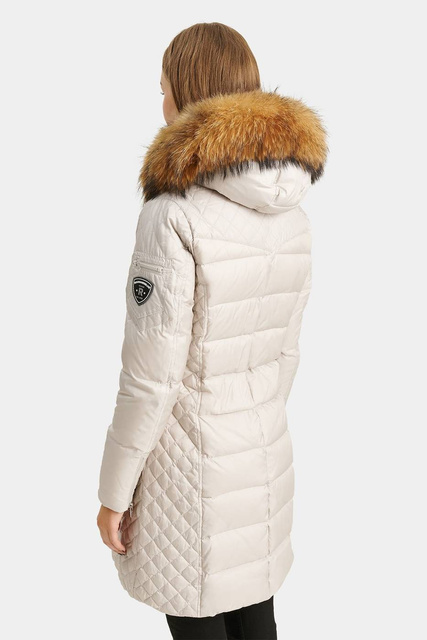 ROCKANDBLUE BEAM GREY 90 cm - Damski puchowy płaszcz z kapturem o bardzo wąskim kroju