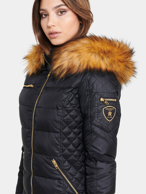 ROCKANDBLUE CIARA 90 cm - Czarny puchowy płaszcz o bardzo wąskim kroju