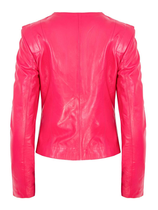 ALEXANDRA MILANO ETNA różowa kurtka ze skóry jagnięcej ze złotymi nitami.