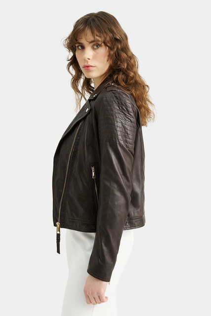 ROCKANDBLUE CINNAMON 55 cm - Damska kurtka skórzana typu ramoneska w kolorze brązowym