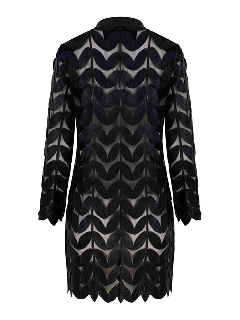 ALEXANDRA MILANO LEAF COAT CRISTAL - ręcznie wykonany czarny żakiet ze skóry naturalnej.