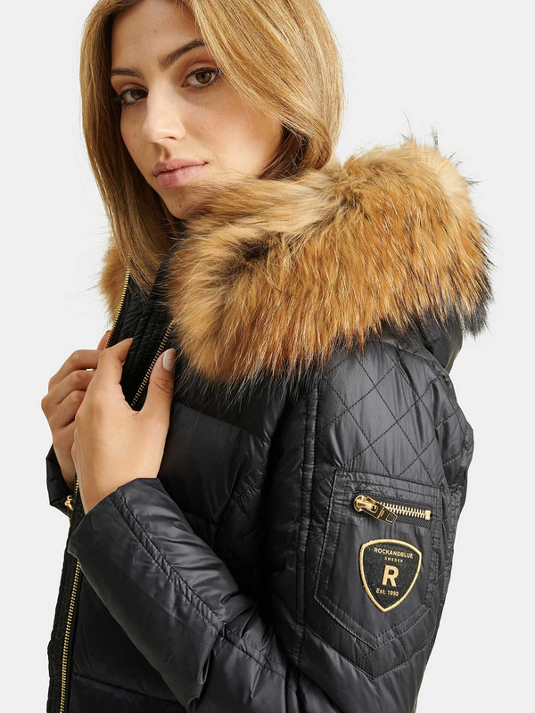 ROCKANDBLUE EVE 75 cm - Kurtka puchowa z kapturem i prawdziwym kołnierzem