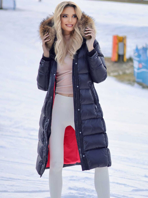 ROCKANDBLUE FARROW COAT 110 cm - Puchowy płaszcz z kapturem i kołnierzem z jenota w kolorze naturalnym