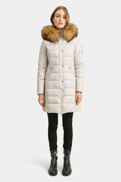 ROCKANDBLUE BEAM 90 cm - Damski puchowy płaszcz z kapturem o bardzo wąskim kroju