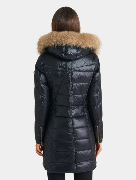 ROCKANDBLUE CIARA 90 cm - Czarny puchowy płaszcz o bardzo wąskim kroju