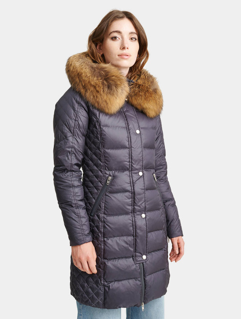 ROCKANDBLUE BEAM 90 cm - Damski puchowy płaszcz z kapturem o bardzo wąskim kroju