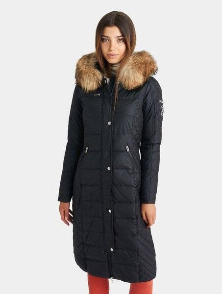 ROCKANDBLUE KESHA 110 cm - Płaszcz w kolorze czarnym  z kapturem i kołnierzem z jenota