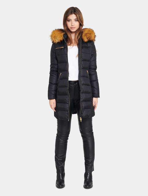 ROCKANDBLUE CIARA 90 cm - Czarny puchowy płaszcz o bardzo wąskim kroju