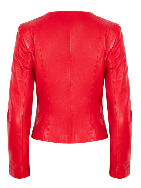 ALEXANDRA MILANO ETNA czerwona kurtka ze skóry jagnięcej ze złotymi nitami.