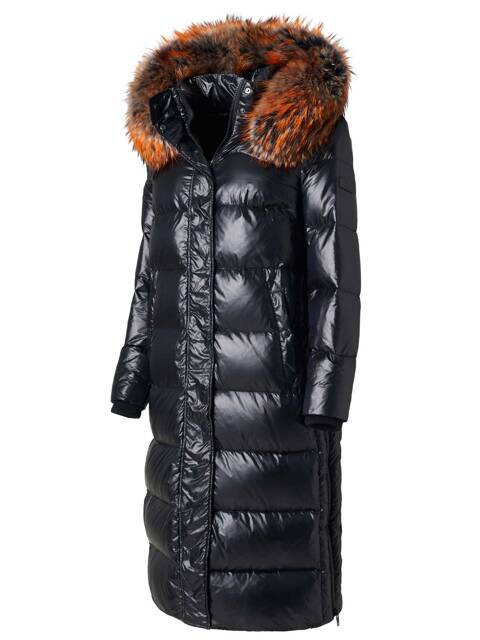 ROCKANDBLUE AIDEEN 112 cm - Długi płaszcz oversize w kolorze czarnym z kołnierzem z jenota.