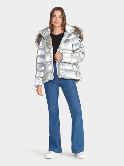 ROCKANDBLUE MEMPHIS 72 cm - Luksusowa kurtka puchowa ze srebrnym lisem