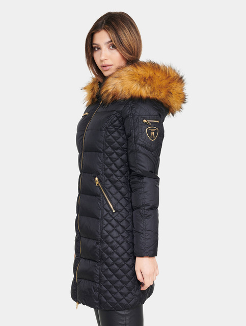 ROCKANDBLUE CIARA 90 cm - Czarny puchowy płaszcz o bardzo wąskim kroju