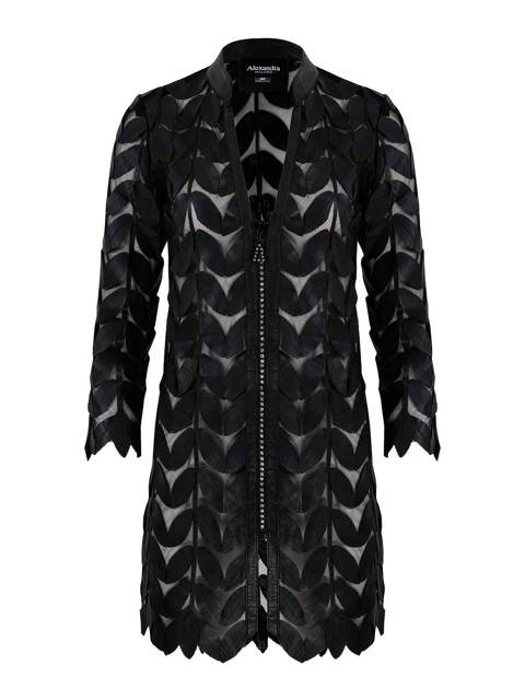 ALEXANDRA MILANO LEAF COAT CRISTAL - ręcznie wykonany czarny żakiet ze skóry naturalnej.