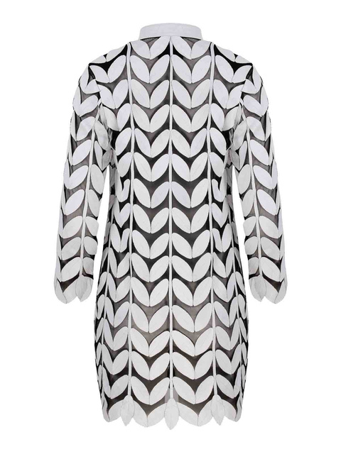 ALEXANDRA MILANO LEAF COAT CRISTAL - ręcznie wykonany biały żakiet ze skóry naturalnej.