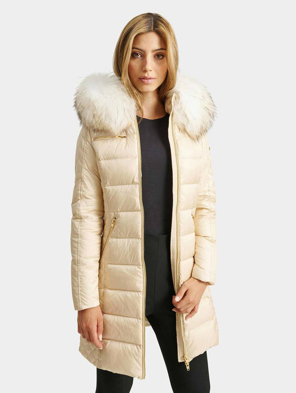 ROCKANDBLUE CIARA 90 cm - Damski puchowy płaszcz z kapturem o bardzo wąskim kroju