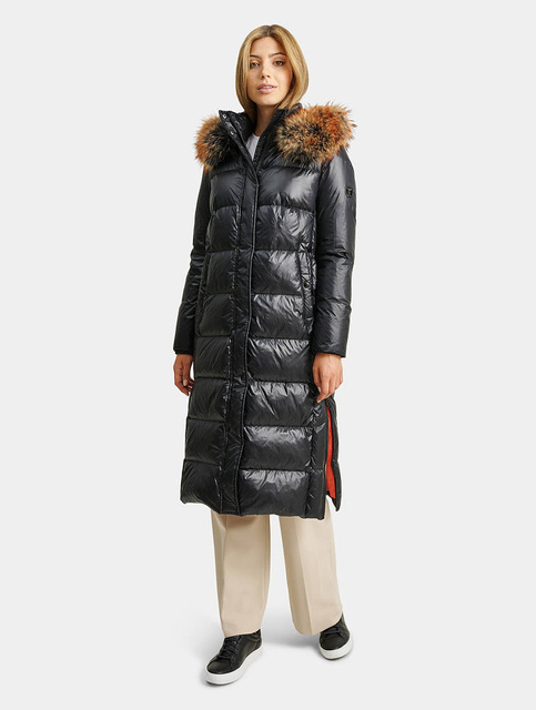 ROCKANDBLUE AIDEEN 112 cm - Długi płaszcz oversize w kolorze czarnym z kołnierzem z jenota.