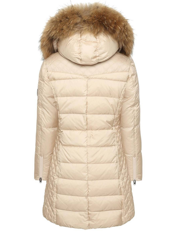 ROCKANDBLUE BEAM IVORY 90 cm - Damski puchowy płaszcz z kapturem o bardzo wąskim kroju