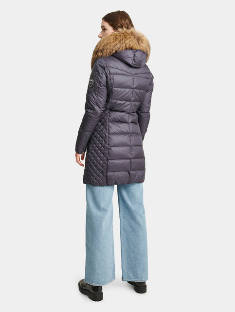 ROCKANDBLUE BEAM 90 cm - Damski puchowy płaszcz z kapturem o bardzo wąskim kroju