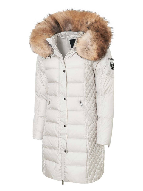 ROCKANDBLUE BEAM GREY 90 cm - Damski puchowy płaszcz z kapturem o bardzo wąskim kroju