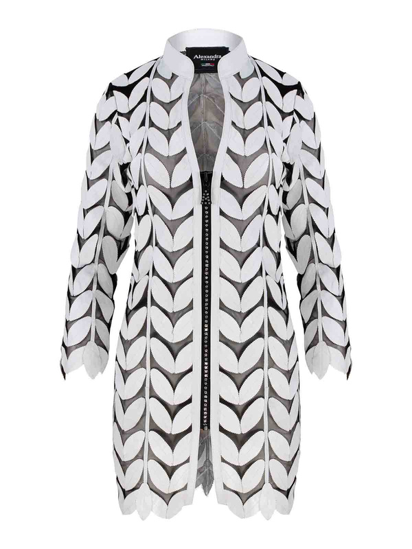 ALEXANDRA MILANO LEAF COAT CRISTAL - ręcznie wykonany biały żakiet ze skóry naturalnej.