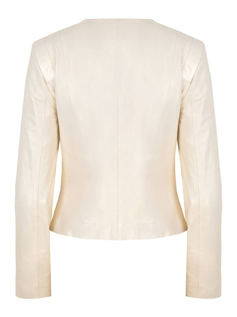 ALEXANDRA MILANO ETNA kremowo -perłowa kurtka ze skóry jagnięcej ze złotymi nitami.