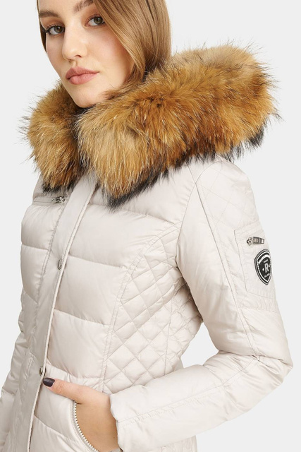 ROCKANDBLUE BEAM 90 cm - Damski puchowy płaszcz z kapturem o bardzo wąskim kroju