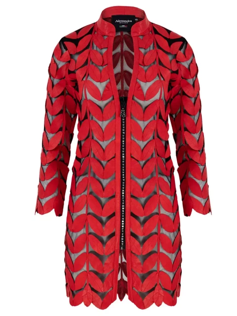 ALEXANDRA MILANO LEAF COAT CRISTAL - ręcznie wykonany czerwony żakiet ze skóry naturalnej.